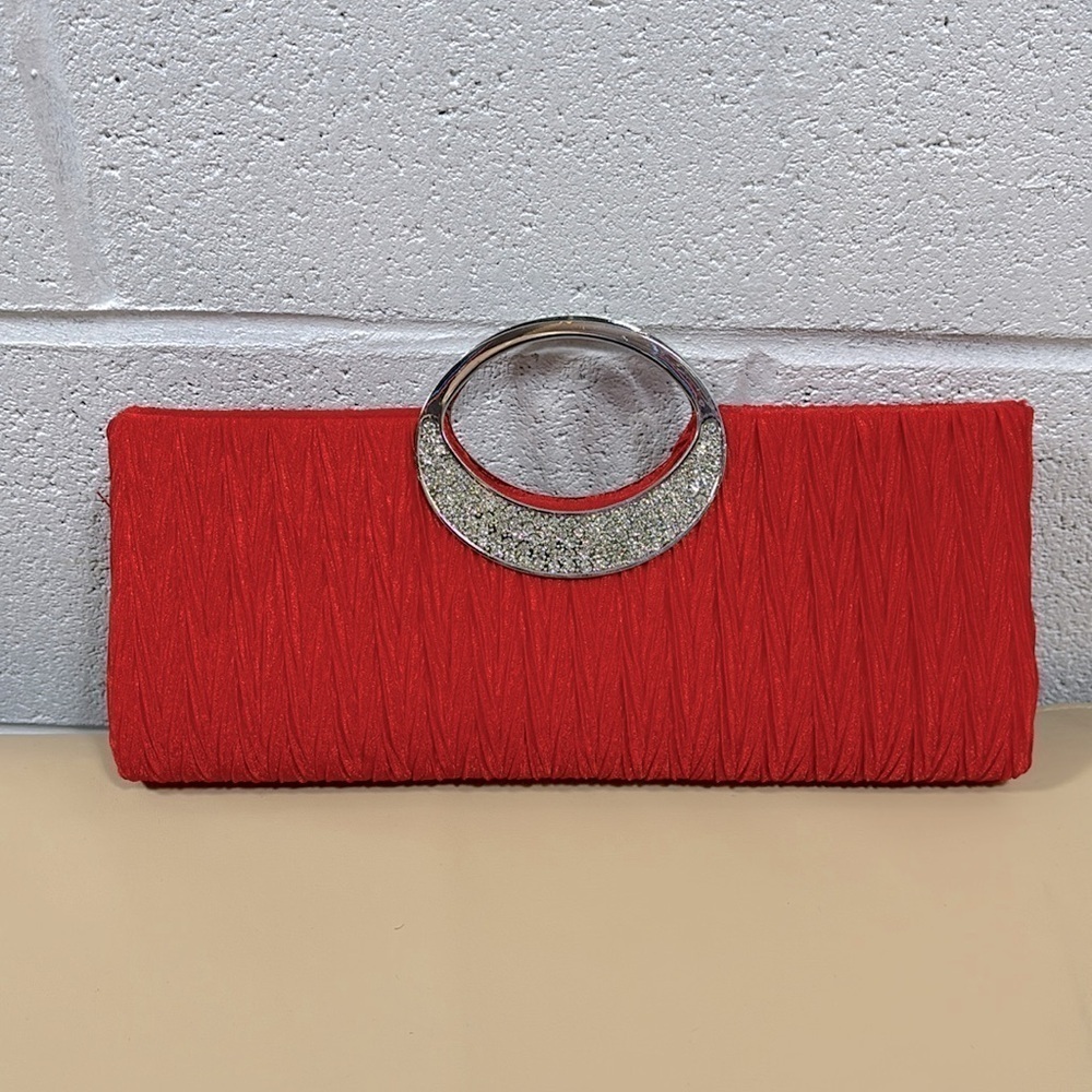 Bright red patterns evening clasp with cubic zirconia​​​​​​​​